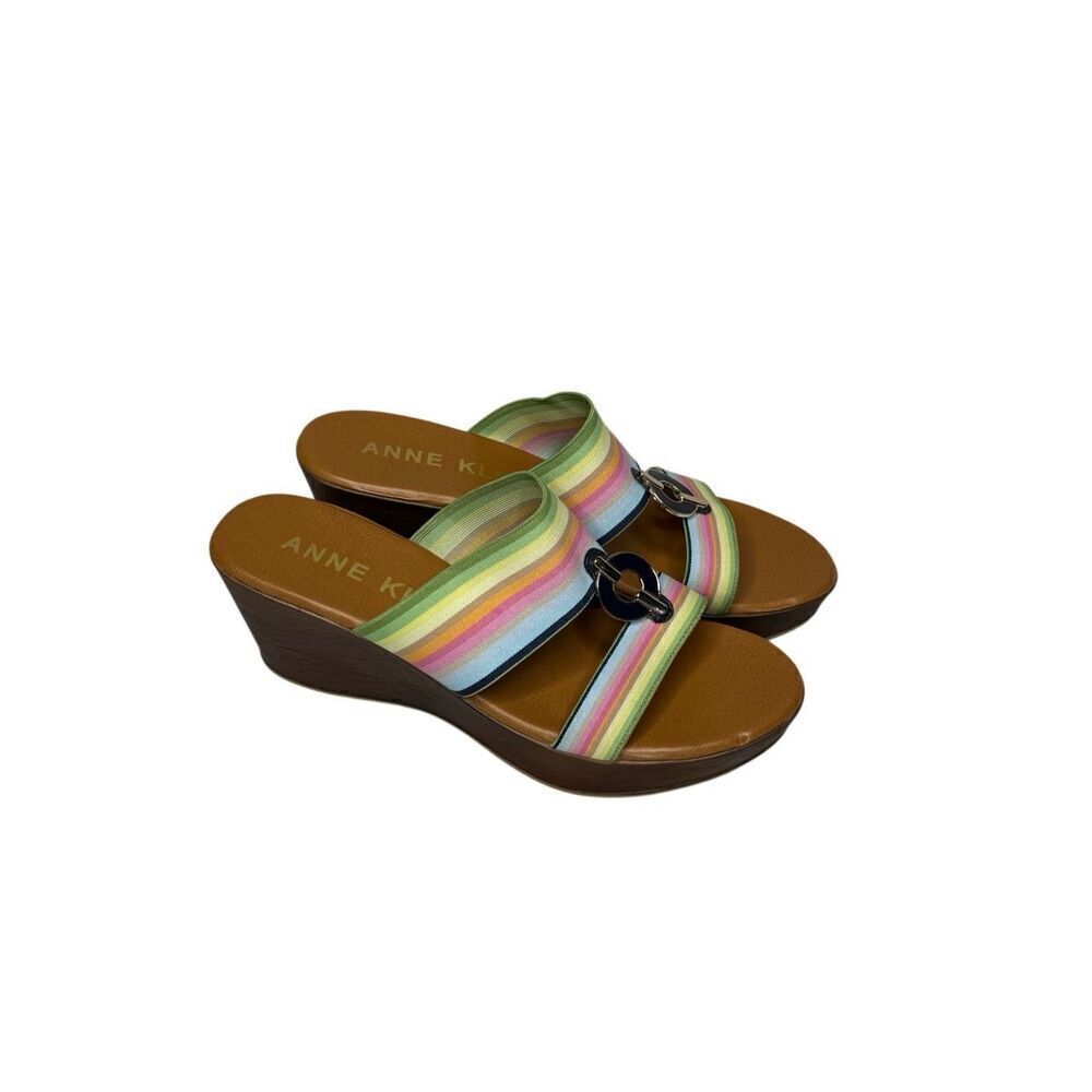 Anne Klein hadya multi colored striped wedge sandals size 9.5
